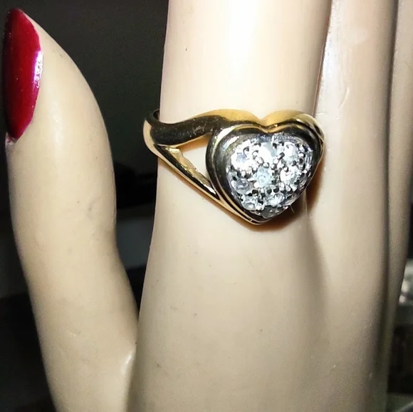 Pave Crystal Gold Heart Ring - Picture 3 of 13